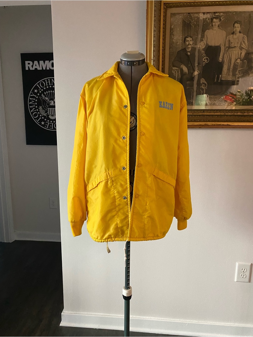 Vintage Yellow Varsity Jacket with 'KAREN' Embroidery